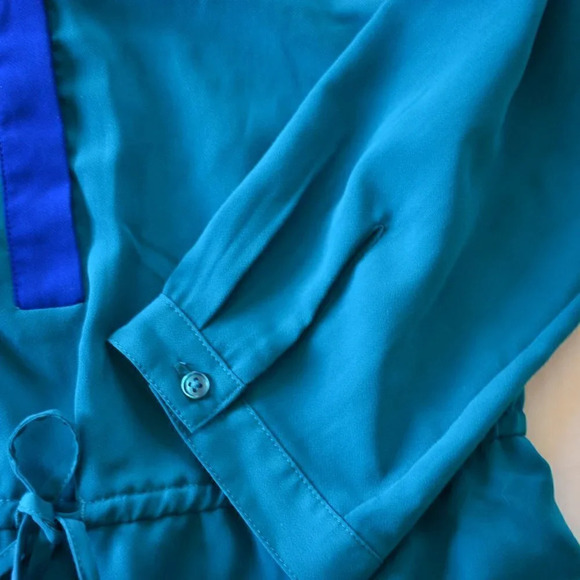 Teal lined 3/4  length sleeve dress - Picture 4 of 9